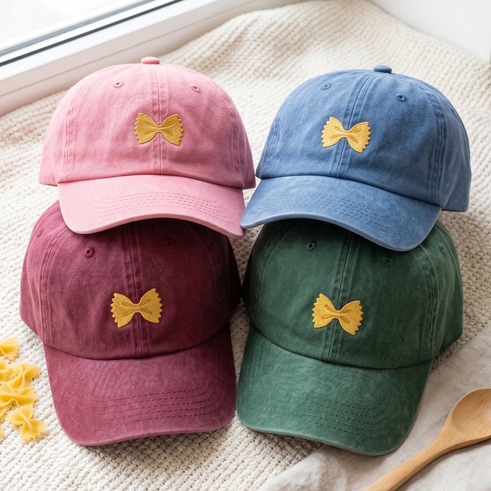 Embroidered Bow Tie Pasta Hat: Cotton Cap