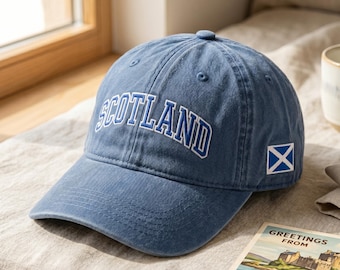 Embroidered Scotland Flag Baseball Cap, Soccer Fan Apparel, Washed Cotton Hat