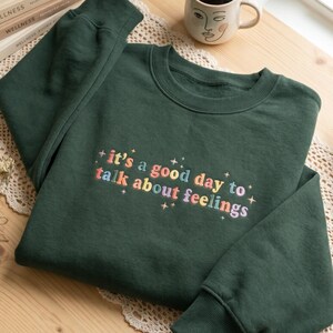 刺繍入り「フィーリングストーク」スウェットシャツ、メンタルヘルス啓発Tシャツ