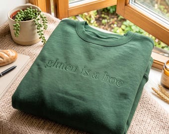 Embroidered Gluten Free Sweatshirt, Celiac Disease Humor, Tone on Tone Design