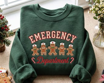 Embroidered Emergency Department Christmas Sweatshirt, Gingerbread Nurse Team