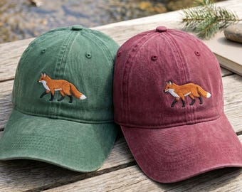 Gorra de béisbol de algodón lavado con zorro bordado – Gorra unisex ajustable estilo "papá"