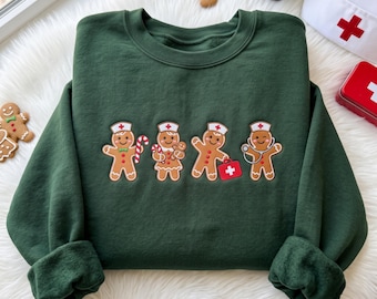 Embroidered Gingerbread Nurse Sweatshirt, Christmas Team Gift