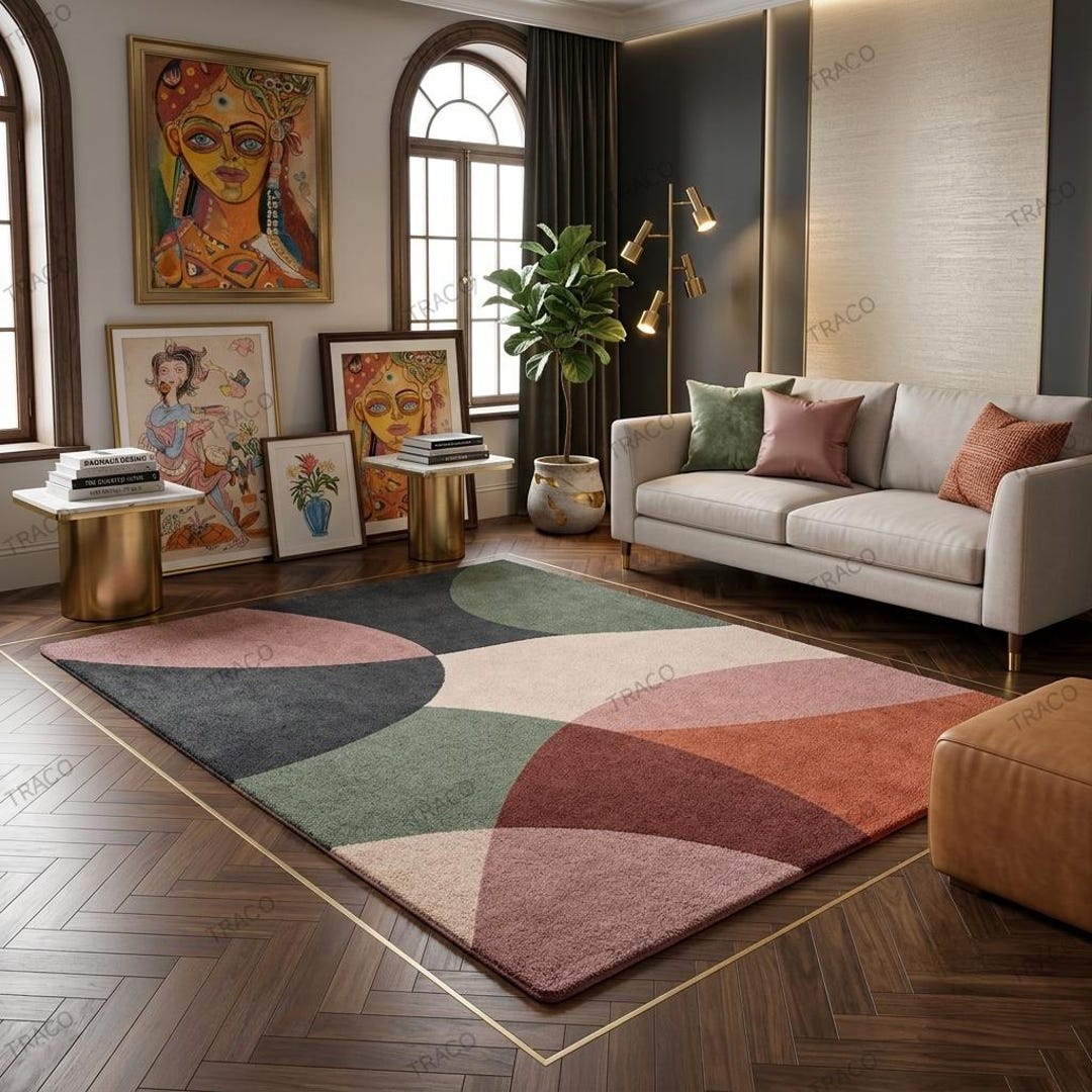 Hand Tufted Wool Abstract Area Rug, Contemporary Geometric Living Room ...