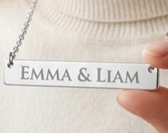 Personalized Engraved Name Bar Necklace, Stainless Steel Couples Jewelry