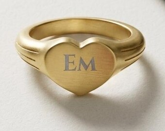 Personalized Heart Signet Ring | Engraved Initial, 18K Gold Stainless Steel