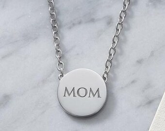 Personalized Mini Circle Necklace | Engraved Initial Pendant, Dainty Stainless Steel Gift