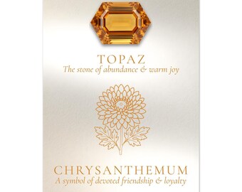 November Birth Flower Chrysanthemum Art | Topaz Birthstone Print - Personalized November Birthday Gift - Golden Floral Wall Decor