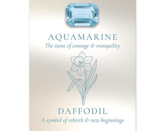 March Birth Flower Daffodil Aquamarine Line Art Print, Birth Month Decor