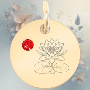 July Birth Flower Lily Charm | Ruby Cubic Zirconia Pendant | 18K Gold PVD Stainless Steel