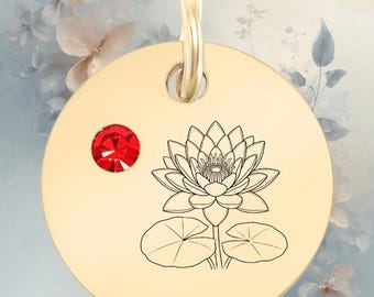 July Birth Flower Lily Charm | Ruby Cubic Zirconia Pendant | 18K Gold PVD Stainless Steel