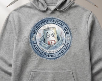 Introvert Hoodie: Tactical Retreat Specialist, Social Battery Graphic Pullover