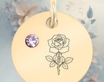June Rose Birth Flower Charm | Alexandrite Cubic Zirconia Pendant (18K Gold PVD)