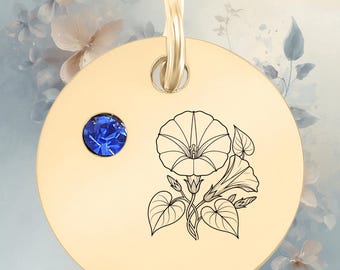 September Birth Flower Charm | Morning Glory Medallion with Sapphire CZ (18K Gold PVD)