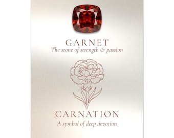 January Birth Flower Carnation and Garnet Birthstone Art Print, Custom Birth Month Wall Decor
