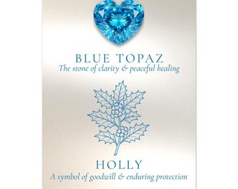 December Birth Flower Holly Art Print | Blue Topaz Birthstone Decor - Personalized December Birthday Gift - Winter Botanical Wall Art