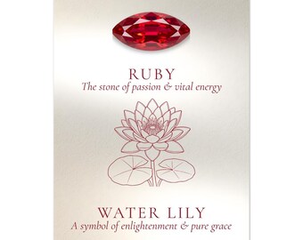 July Birth Flower Water Lily Art | Ruby Birthstone Print - Personalized July Birthday Gift - Passionate Red Floral Wall Decor