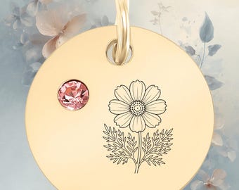October Birth Flower Charm | Cosmos Medallion with Pink Tourmaline CZ | 18K Gold Pendant