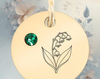 May Birth Flower Lily of the Valley Charm | Emerald Cubic Zirconia Pendant, 18K Gold PVD
