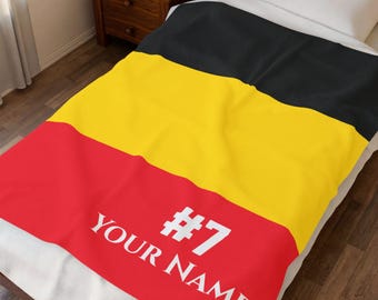 Personalized Belgium Soccer Blanket, Custom Name & Number, Belgian Flag Football Fan Gift, Plush Velveteen Throw for Him Her Kids