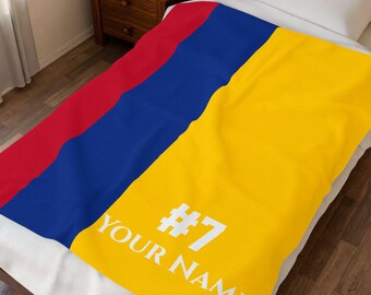 Personalized Colombia Soccer Blanket, Custom Name & Number, Colombian Flag Football Fan Gift, Plush Velveteen Throw for Him Her Kids