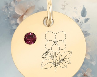February Birth Flower Violet Charm | Amethyst Cubic Zirconia Pendant (18K Gold PVD)