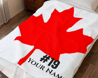 Personalized Canada Soccer Blanket, Custom Name & Number, Canadian Flag Football Fan Gift, Plush Velveteen Throw for Him Her Kids