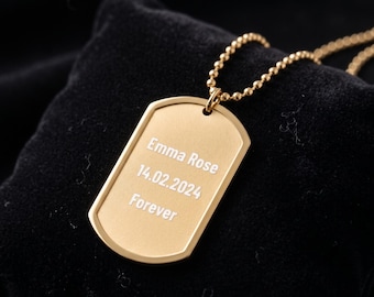 Personalized Dog Tag Necklace for Men | Custom Engraved Stainless Steel Tag | Gift for Him, Dad & Boyfriend | Gold or Silver
