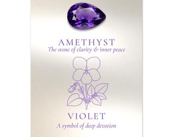 February Birth Flower Violet Amethyst Line Art Print, Purple Wall Decor