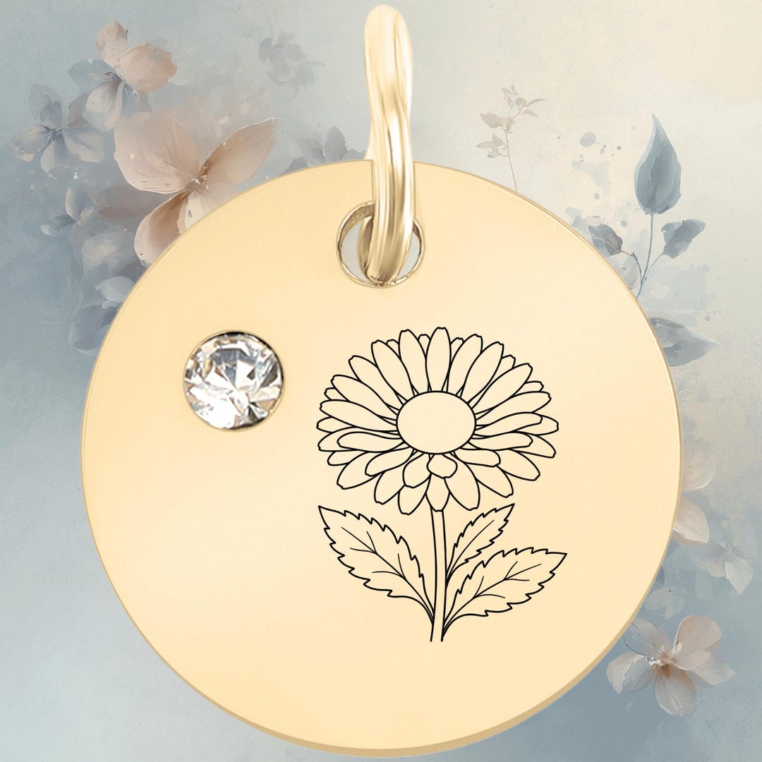April Daisy Birth Flower Charm | 18K Gold PVD Pendant With Cubic ...