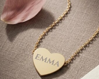 Personalized Heart Necklace | Engraved Name Pendant | Dainty Stainless Steel, Gold, Rose Gold