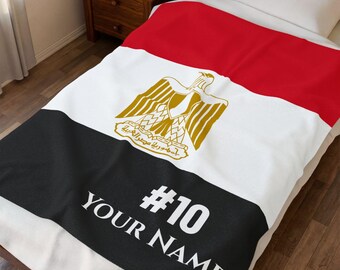 Personalized Egypt Soccer Blanket, Custom Name & Number, Egyptian Flag Football Fan Gift, Plush Velveteen Throw for Him Her Kids