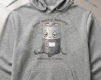 Introvert Hoodie: Social Battery Depleting, Withdrawing to Charge Graphic Sweatshirt