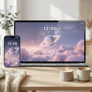 Verträumte Planeten-Tapeten-Bündel - Minimale ästhetische Weltraum-Hintergründe | iPhone, Android, Desktop, Tablet & TV | 4K Paket für alle Geräte