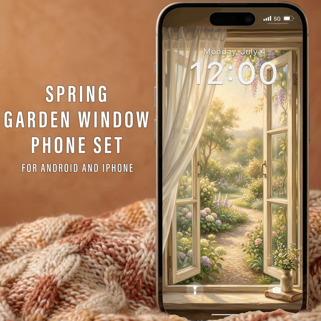 Vintage Spring Window Phone Wallpaper, Soft Cottage Garden View ...