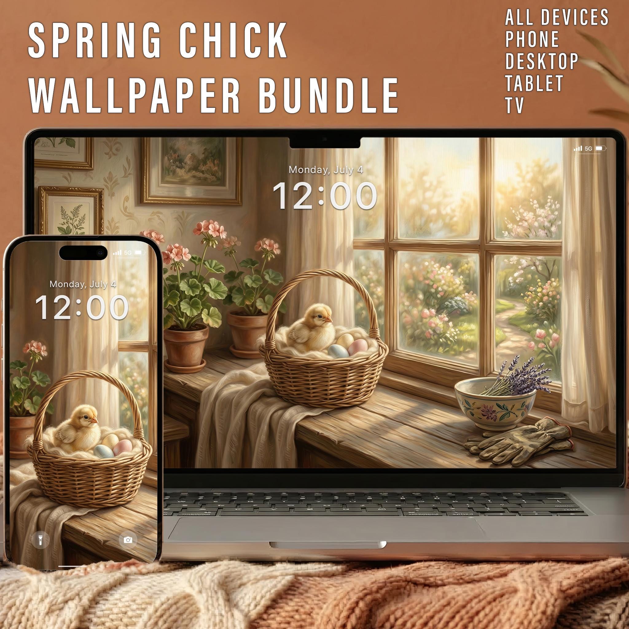 Vintage Spring Chick Wallpaper, Cute Baby Chicken Background, Floral ...