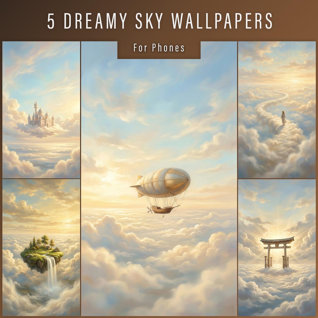 Dreamy Sky Phone Wallpapers Bundle, Fantasy Cloud Aesthetic Pack