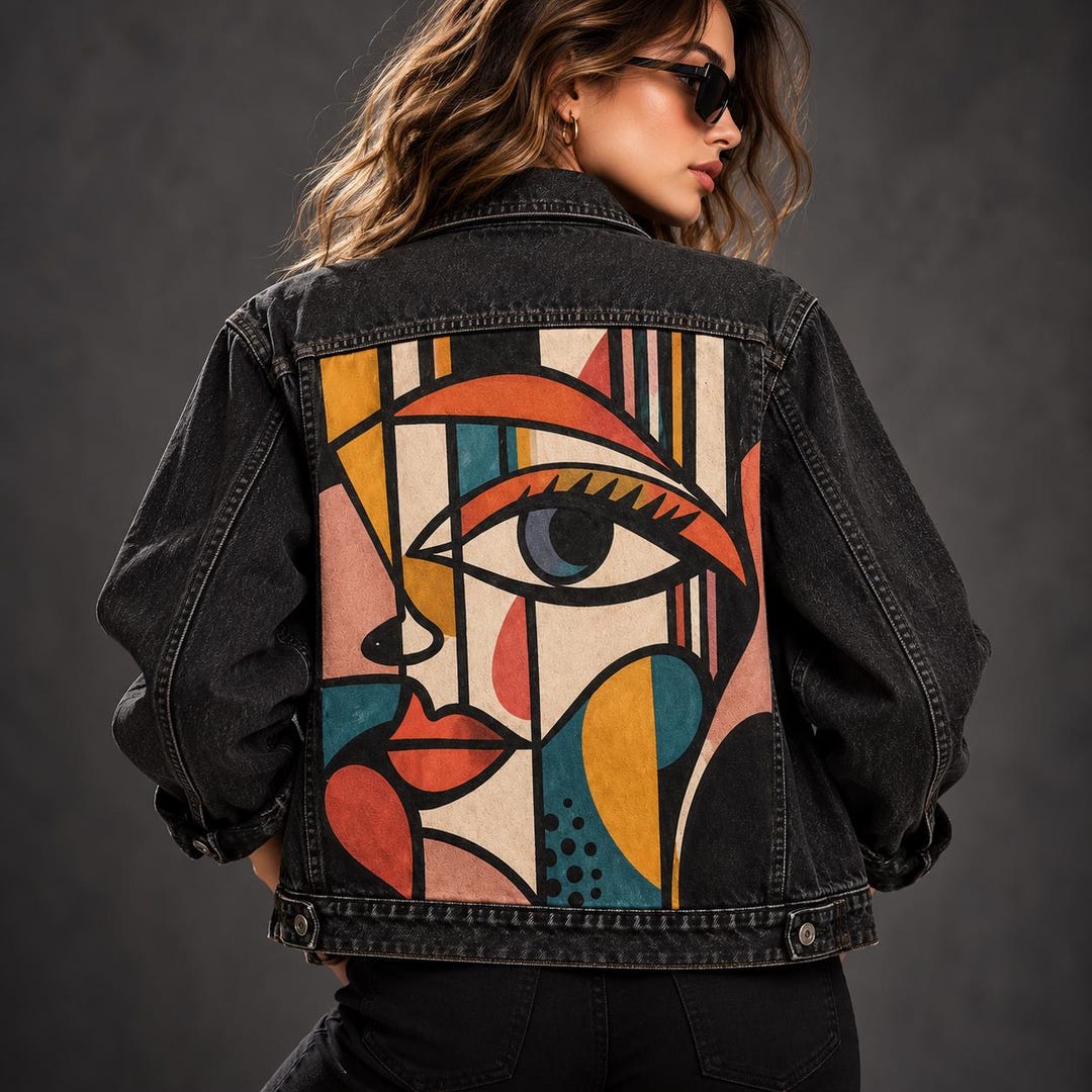 Hand Painted Denim Jacket, Custom Portrait Art, Personalized Black Jean ...