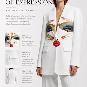 Hand Painted Abstract Face Blazer, Custom Oversized Statement Jacket Gift for Her