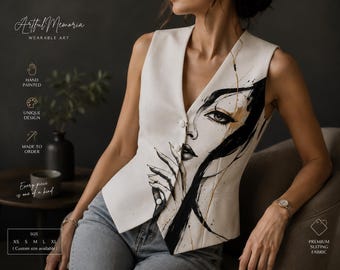 Hand Painted Abstract Face Vest, Wearable Art Waistcoat for Women