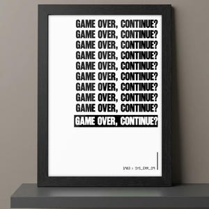 GAME OVER CONTINUE Print | Arcade Nostalgia Wall Art |