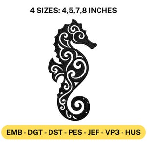 Tribal Seahorse Machine Embroidery File Polynesian Style Ocean Animal Design Multiple Sizes Emb Vp3 Pes Dst