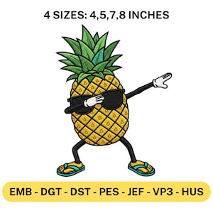 Lustig Betupfen Ananas Stickdatei Hawaiianische Sommer Strand Früchte Maschinendesign Multiples Größe Emb Vp3 Pes Dgt Dst