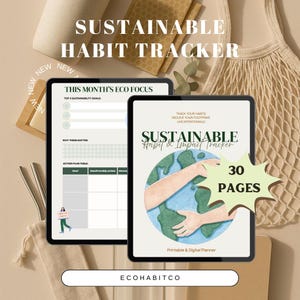 Sustainable Planner Printable | Eco Habit Tracker | Green Lifestyle Journal | Digital Download PDF