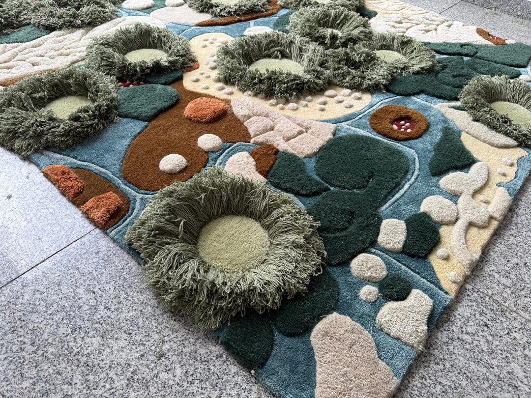 Moss Rug Tufted 3D Texture, Nature Inspired Wool Carpet, Biophilic Art ...