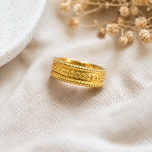 Gold Plated 925 Sterling Silver Textured Band Ring | Minimalist Stackable Ring | Boho Everyday Jewelry Gift for Women