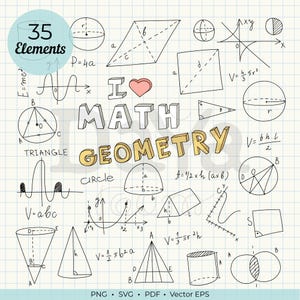 Paquete de imágenes prediseñadas de geometría matemática, garabatos geométricos dibujados a mano, conjunto de matemáticas en formato PNG y SVG, iconos de matemáticas escolares, recursos para profesores, Canva Elements