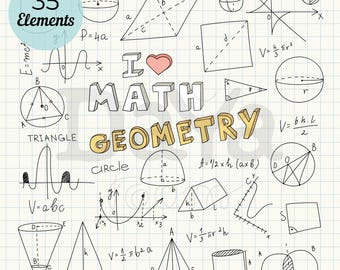 Math Geometry Clipart Bundle, Hand Drawn Geometry Doodles, Mathematics Set PNG SVG, School Math Icons, Teacher Resources, Canva Elements