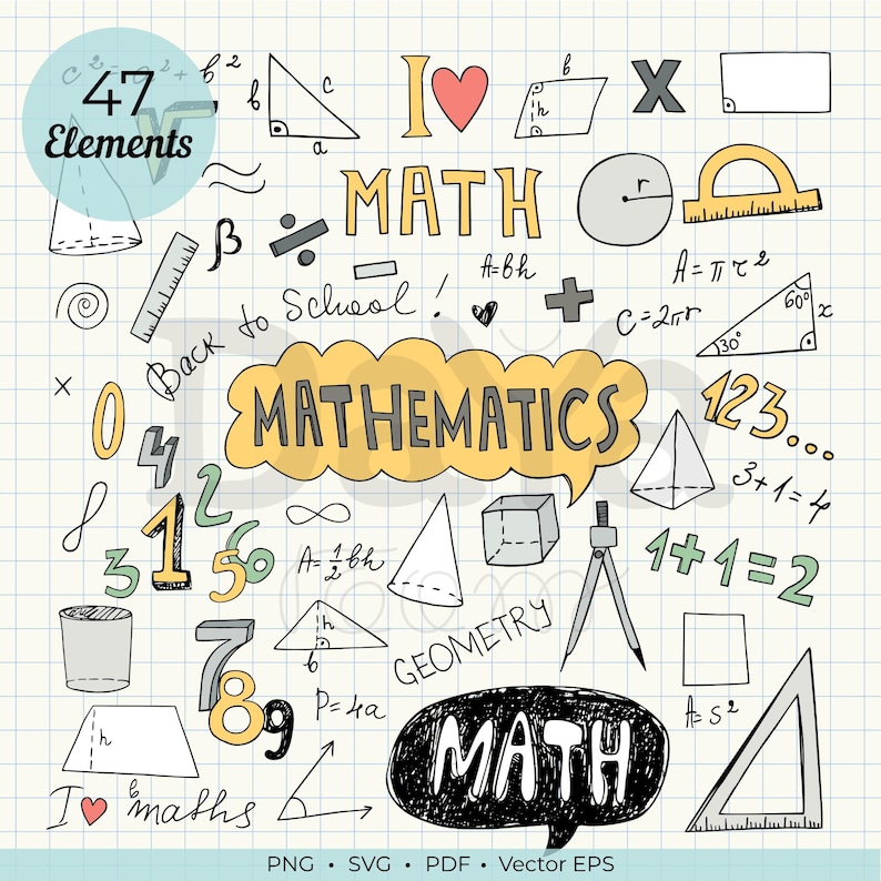 Mathematics Clipart Bundle, Hand Drawn Math Doodles, School Education ...