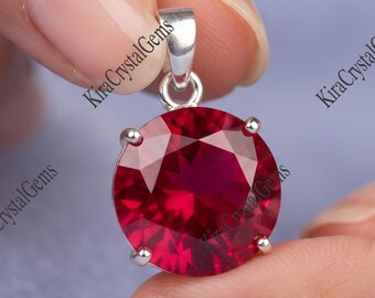 28+ Ct Natural Red Ruby Stone Round German Silver 18" Chain Pendant Gemstone